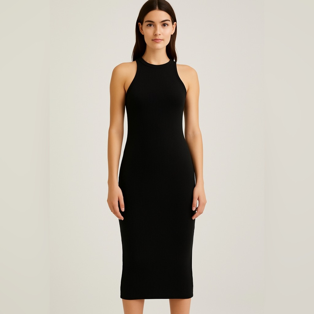 Hearts & Hips | Ribbed Black Midi Dress women’s size: Small (NWOT (F7)✨